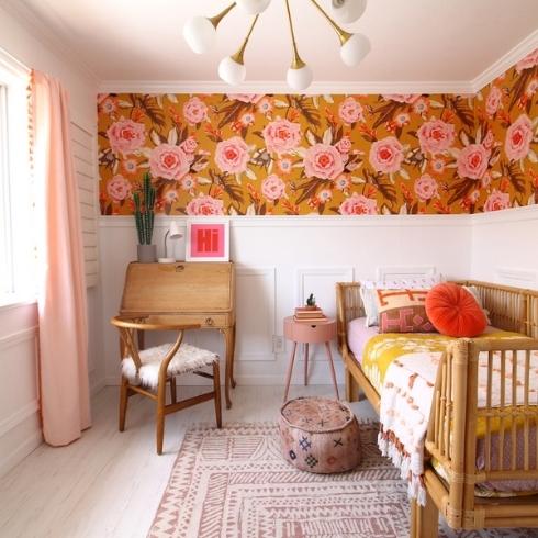 Bohemian Rhapsody Kids' boho-style bedroom with floral wallpaper