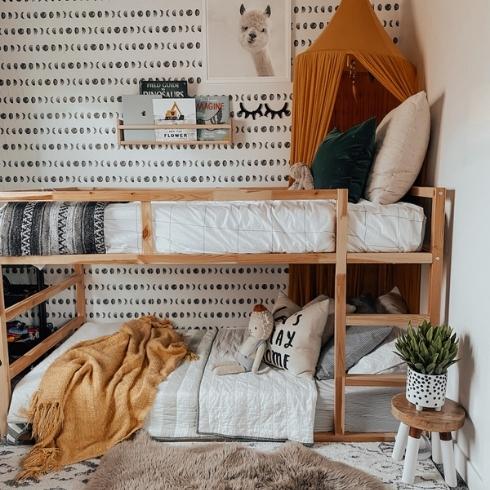 Cozy Cuteness Bunkbed in wallpapered kids room
