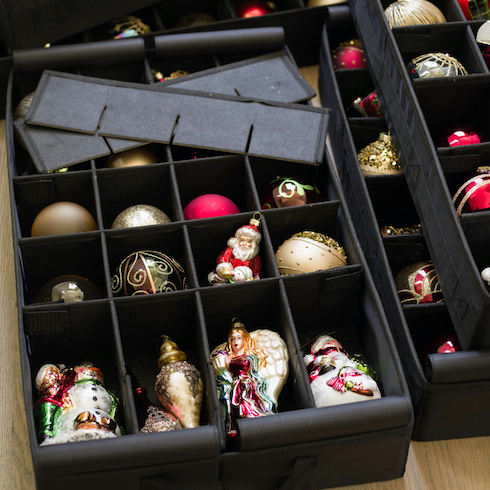 6. Divide and Conquer Deluxe Rolling Ornament Chest byBalsam Hill as part of Home Network The Secret to Storing Holiday Decorations in Small Spaces