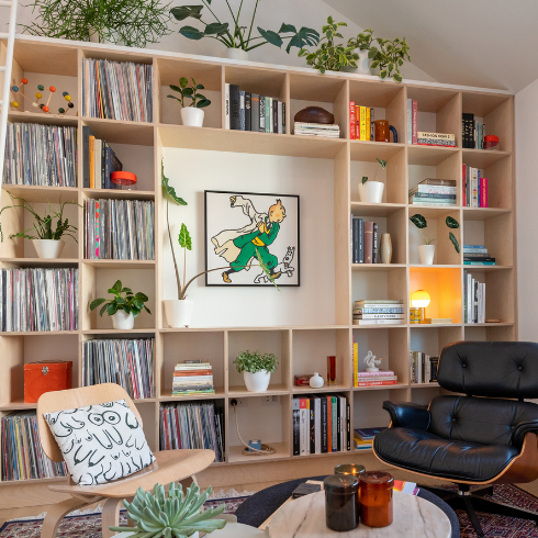 Colours and Layers A shot of a built-in bookshelf in a modern and airy living room