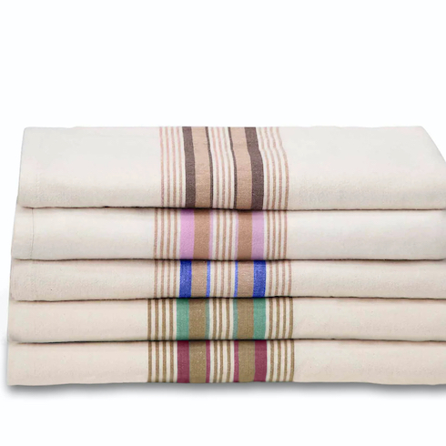 Roll Up, Roll Out : Stack of Cantex Striped Flannel Blankets on a white background