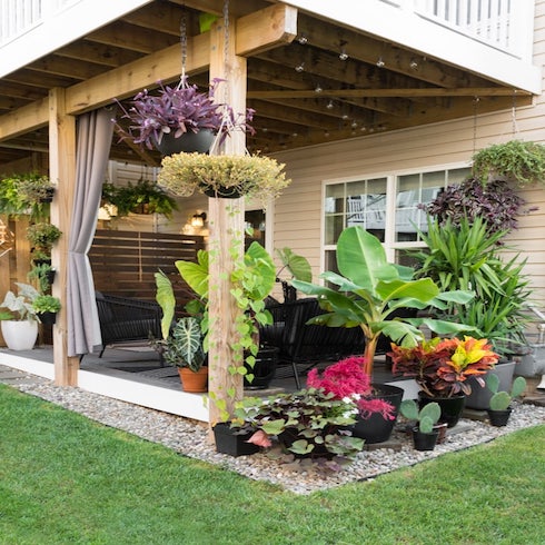Sweet Oasis Rock landscaping backyard with plants