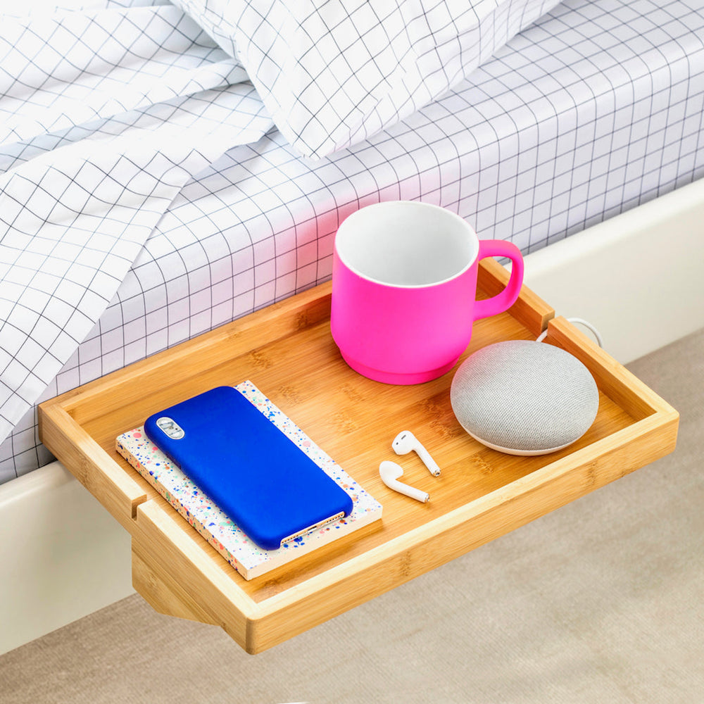 Try a Tiny Tray Bed shelf for really small bedrooms