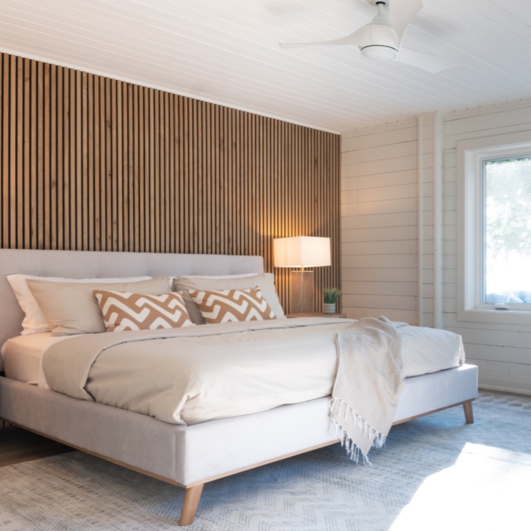 Bringing the Outdoors In Bedroom with slat wood wall