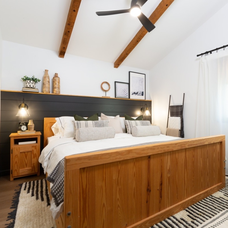Minimalist and Marvelous White and black bedroom with wooden accents