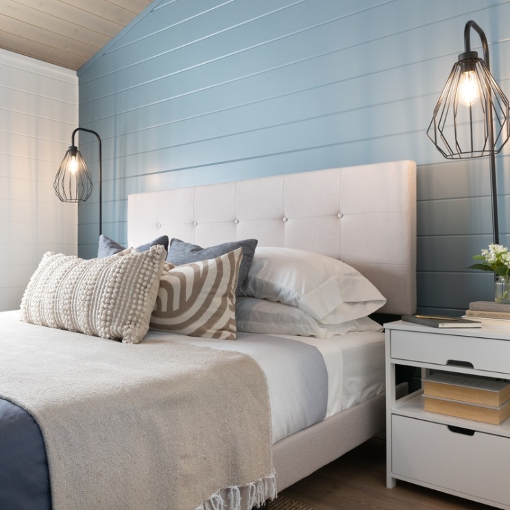 Pop of Colour Blue shipwall feature wall in a bedroom