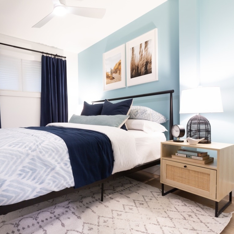 Bright and Airy Bedroom painted blue