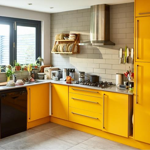 Loud Design Elements A kitchen with bright yellow cabinets