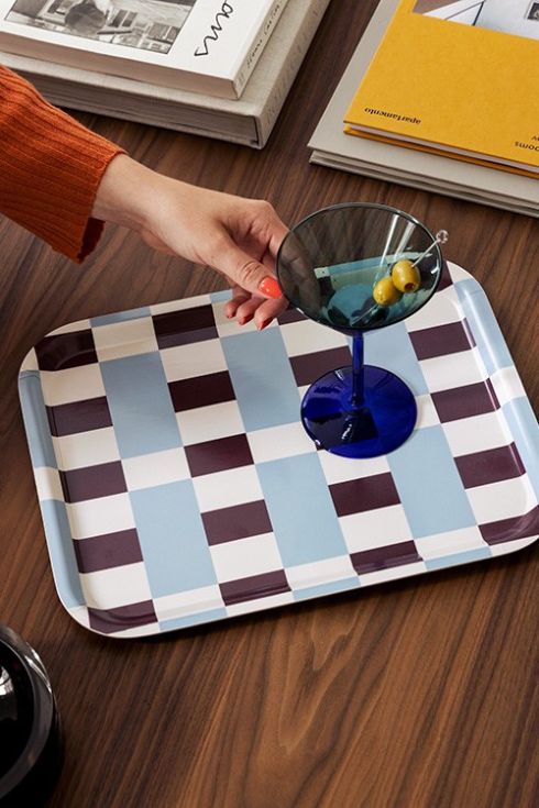 Tray Chic Checkered tray with martini on it