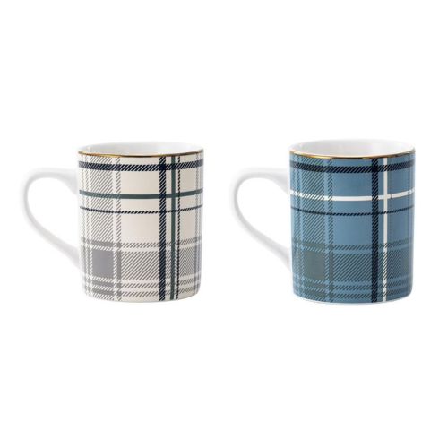 Cozy Mugs of Joy Two plaid-patterned mugs