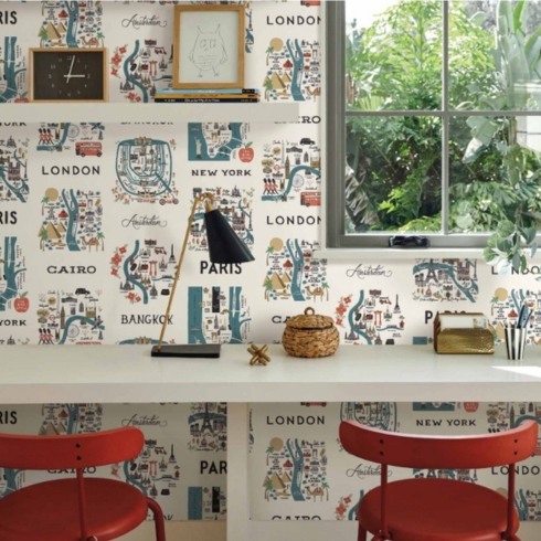 Global Gumption Home office with wallpaper