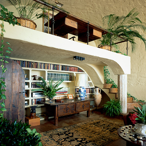 Clean Living Home library with plants