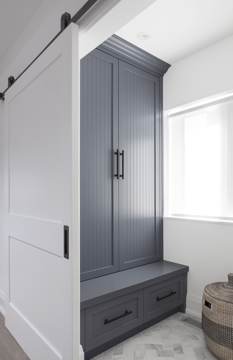 Let it Snow A mudroom with herringbone-style floor tile