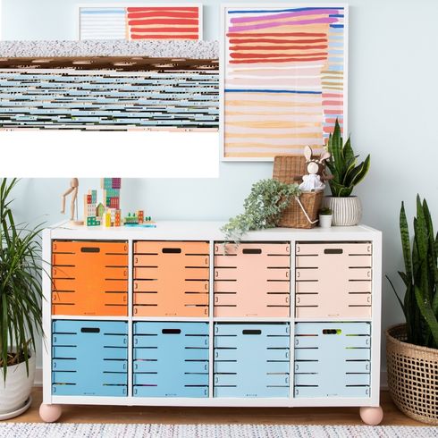 This Colourful Caper is Giving Us a Case of the Happys Colourful cabinet for toy storage