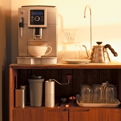 9. Dedicated Coffee Stations A dedicated area of a kitchen for making coffee and other beverages, a home appliance trend for 2025