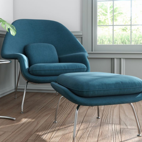 Womb Chair and Ottoman Blue velvet - Womb Chair and Ottoman