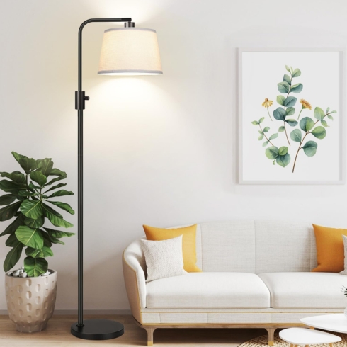 Keep It Bright with Lighting Dimmable floor lamp featured beside a white couch.