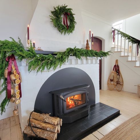 A Christmas Mantle Fireplace mantle decorated for Christmas