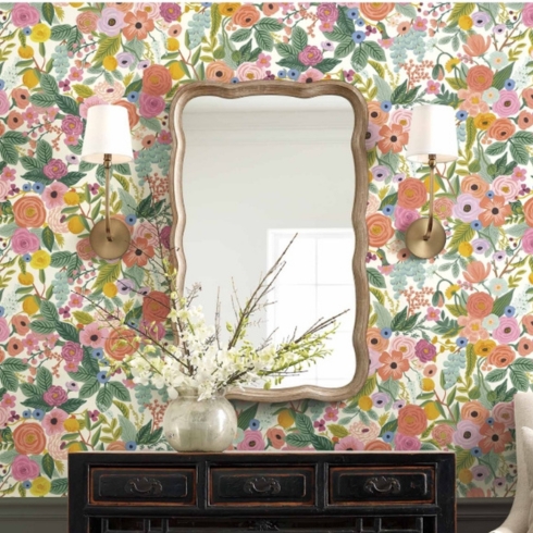 Fresh Florals Floral peel-and-stick wallpaper in foyer