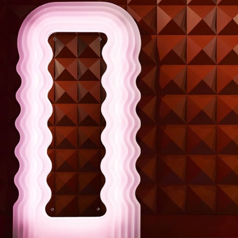 Ultrafragola Mirror Neon pink squiggly-shaped floor length mirror