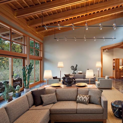 Fussy Design Details A cottage with wooden details on the ceiling