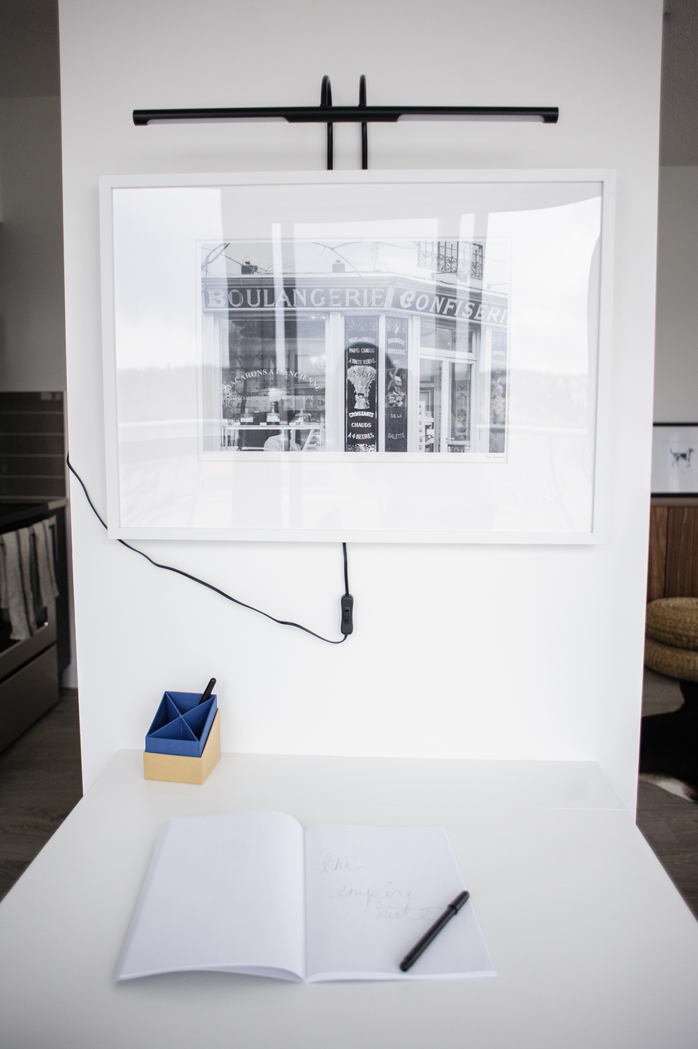 Inspiration Sparks Desk with notebook and pens