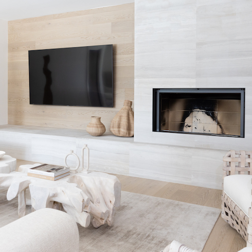 A Warm New Family Room Built in fireplace and flat screen TV