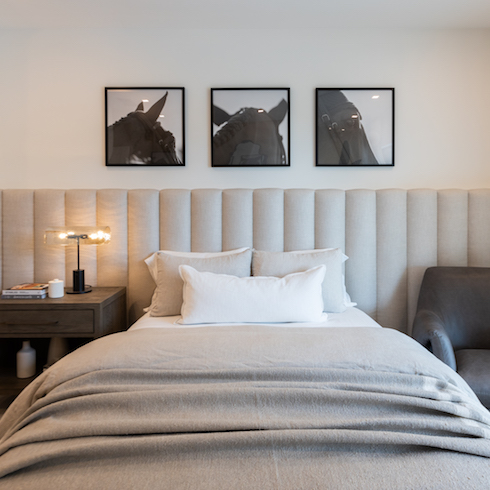 Quintyn’s Grown Up Space Bed with grey headboard and horse photos