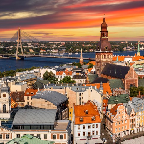 Latvia Riga, Latvia at sunset