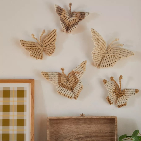 Don’t Take it Too Seriously Macrame wooden butterfly wall sculptures