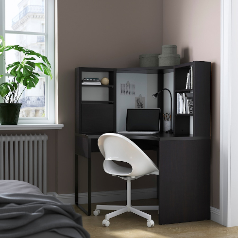 Maximized Storage MICKE Desk with storage cubbies in a black colour