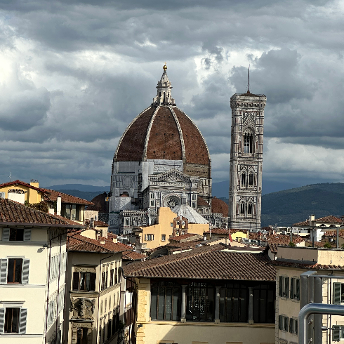 Florence, Italy The Florence, Italy skyline with a view of the Duomo, bell tower and other historic buildings.