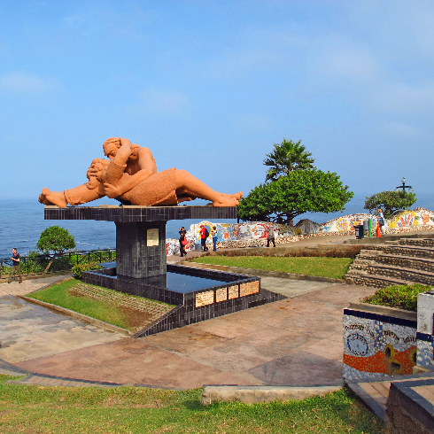 Lima, Peru The Lovers sculpture at Parque Del Amor on the Miraflores Boardwalk in Lima, Peru.