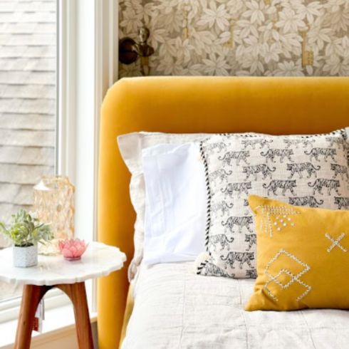 Mustard is a Marvel Bedroom with velvet mustard accents