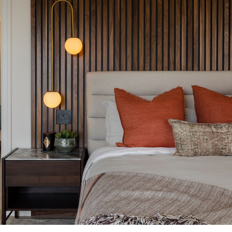 Ravishing Ridges Bedroom with slatted walnut headboard