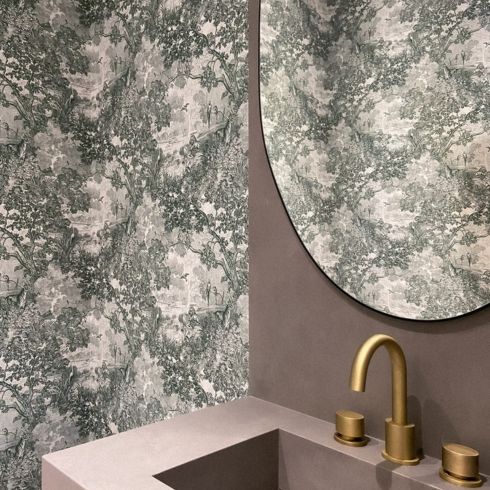 Loo La La! Powder room with peel and stick wallpaper