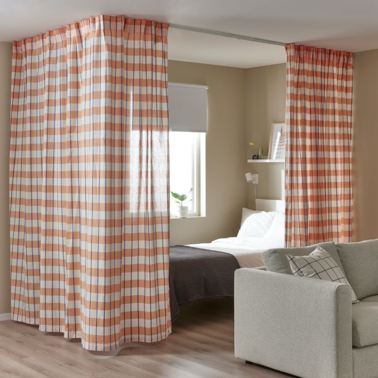 Mad for Plaid Plaid drapes surrounding bed