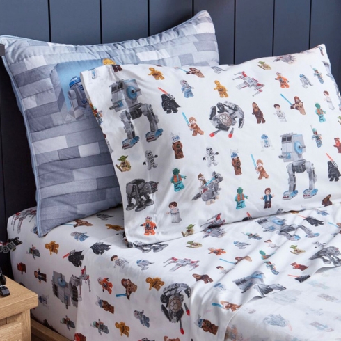 7. Pottery Barn Kids LEGO-themed organic bed sheets for children by retailer Pottery Barn Kids