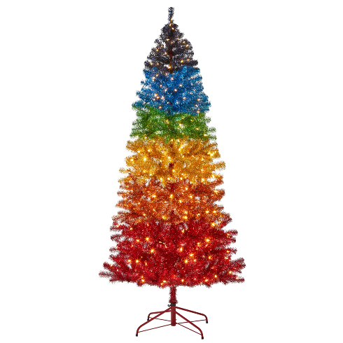 Merry and Gay A brightly coloured rainbow artificial Christmas tree