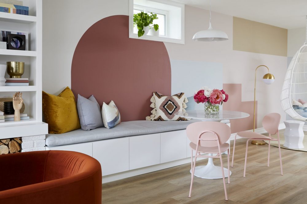 Double Up reading and breakfast book with colorblocked wall