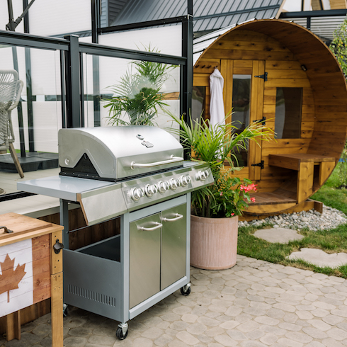 An Outdoor Oasis Outdoor sauna and barbecue