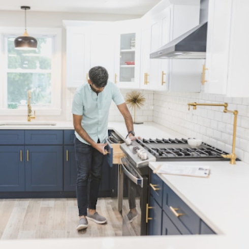 The Brass is Always Greener Kitchen with brass hardware