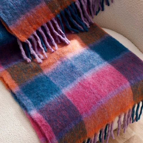 Colourful Plaid Throw Blanket Blue, pink, orange plaid throw blanket