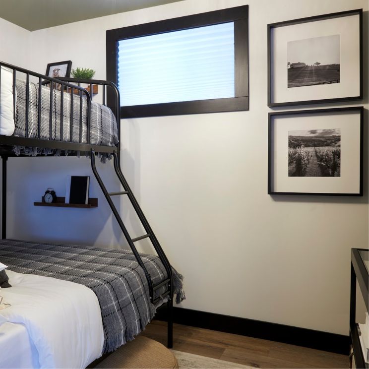 Century Charm Bedroom with bunk bed and black floor trim