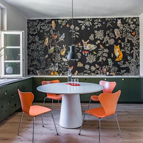 Too Much Wallpaper A breakfast nook with a graphic wallpaper design