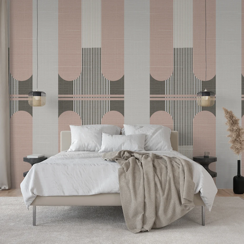 Maison Jiji maison jiji light pink and grey wallpaper featured in a bedroom