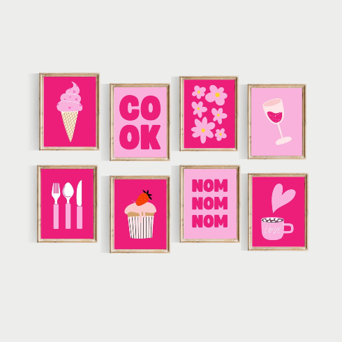 Pink Art Prints Eight hot pink barbiecore prints for a kitchen